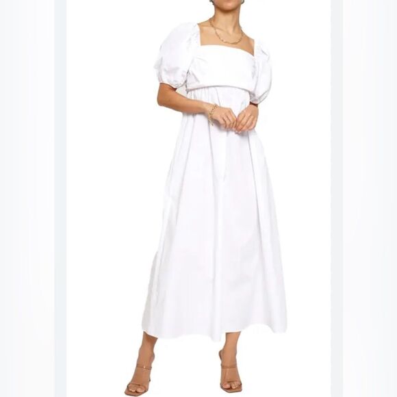 Dresses & Skirts - Know One Cares White Empire Cut Poplin Puff Sleeve Midi Dress Size Large NWT